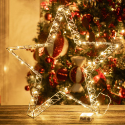 The Christmas Workshop 50 Warm White LED Light Up Metal Star Decoration with Reflective Beads 1.6ft - Size: 50 x 7 x 50cm - Silver - Wilko