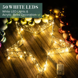 The Christmas Workshop 50 Warm White LED Light Up Metal Star Decoration with Reflective Beads 1.6ft - Size: 50 x 7 x 50cm - Silver - Wilko - thumbnail 6