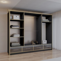 Sliding Wardrobes 4U 2 Sliding Door Black Modern Wide High Gloss Mirrored Wardrobe 253cm - Size: 2 Door - Wilko - thumbnail 5