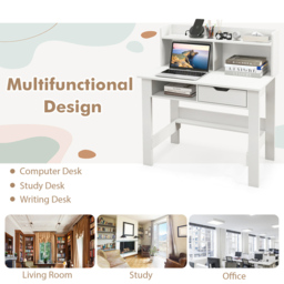 Costway Single Drawer 4 Shelf Computer Desk with USB Port White - Size: 106 x 67 x 17cm - Wilko - thumbnail 7
