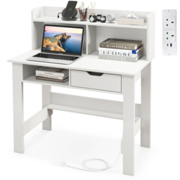 Costway Single Drawer 4 Shelf Computer Desk with USB Port White - Size: 106 x 67 x 17cm - Wilko - thumbnail 4