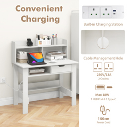 Costway Single Drawer 4 Shelf Computer Desk with USB Port White - Size: 106 x 67 x 17cm - Wilko - thumbnail 6