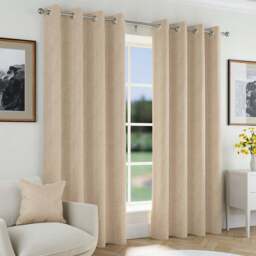 Enhanced Living Natural Herringbone Blackout Eyelet Thermal Curtains 168 x 137cm - Size: W 168 x D 137cm - Brown - Wilko - thumbnail 1