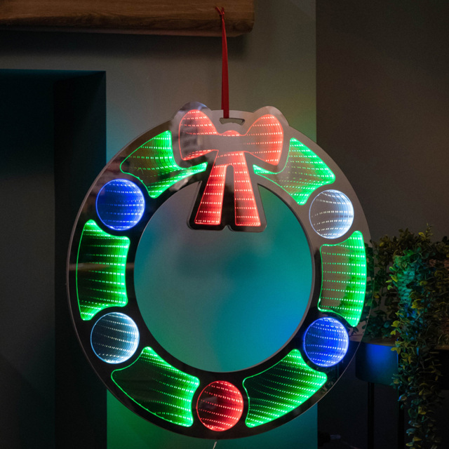 Samuel Alexander Infinity Light Up Hanging Wreath Christmas Decoration 60cm - Size: 60 x 60 x 20cm - Multi - Wilko - image 1