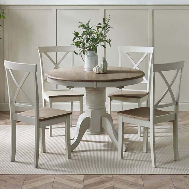 Furniturebox Fowey Marros 4 Seater Wooden Extendable Dining Set Light Grey and Limewash Effect - Wilko - image 1