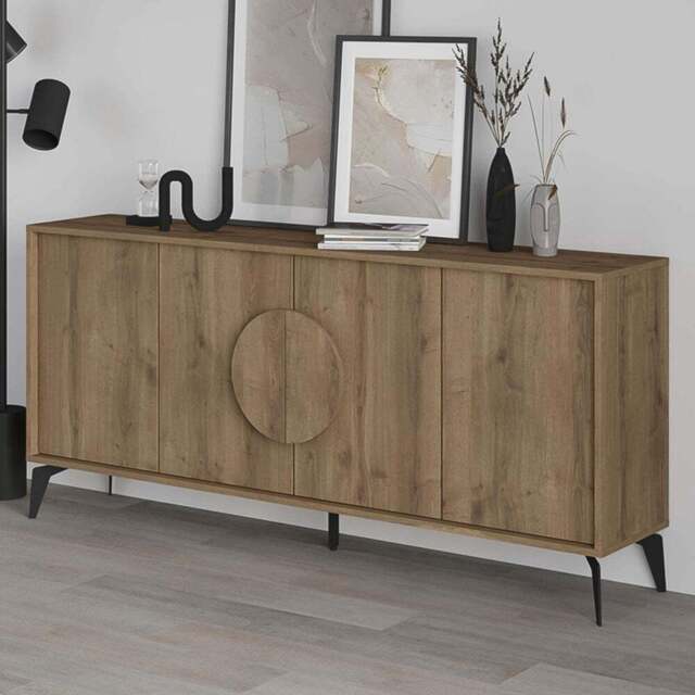 Decortie Gora 4 Door Dark Oak Effect Console Sideboard - Size: 82 x 180 x 35.6cm - Brown - Wilko - image 1
