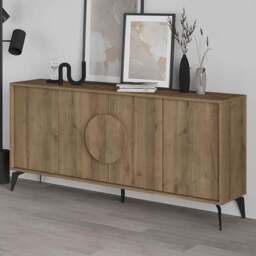 Decortie Gora 4 Door Dark Oak Effect Console Sideboard - Size: 82 x 180 x 35.6cm - Brown - Wilko - thumbnail 1
