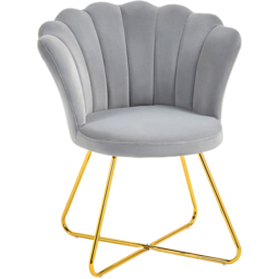 HOMCOM Grey Velvet Tufted Accent Chair with Lotus Backrest - Size: Single - Wilko - thumbnail 3