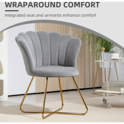 HOMCOM Grey Velvet Tufted Accent Chair with Lotus Backrest - Size: Single - Wilko - thumbnail 6