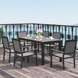 Outsunny 6 Seater Aluminium Garden Dining Set with Stackable Chair Grey - Wilko
