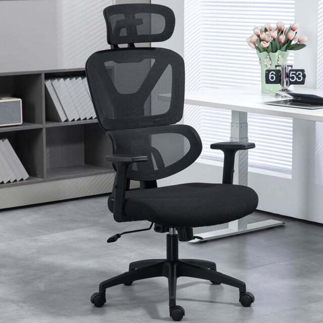 Portland Black Mesh Office Chair with Adjustable Headrest - Size: 65.5 x 65 x 132cm - Wilko - image 1