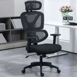 Portland Black Mesh Office Chair with Adjustable Headrest - Size: 65.5 x 65 x 132cm - Wilko - thumbnail 1