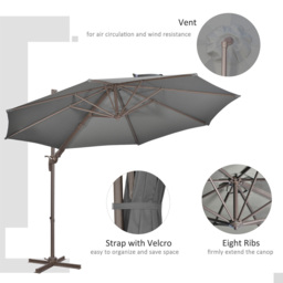 Outsunny Dark Grey Crank and Tilt Rotating Cantilever Parasol with Cross Base 3m - Wilko - thumbnail 7