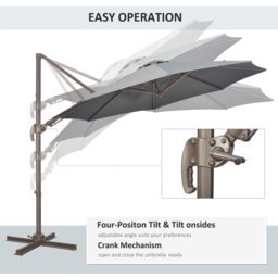 Outsunny Dark Grey Crank and Tilt Rotating Cantilever Parasol with Cross Base 3m - Wilko - thumbnail 5