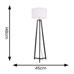 ValueLights Lottie White Fabric Drum Shade Black Wood Tripod LED Floor Lamp - Size: 148 x 45 x 45cm - Wilko - thumbnail 5