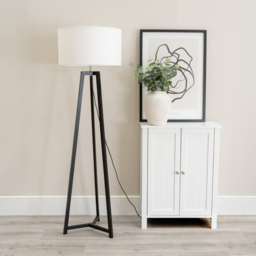 ValueLights Lottie White Fabric Drum Shade Black Wood Tripod LED Floor Lamp - Size: 148 x 45 x 45cm - Wilko - thumbnail 4