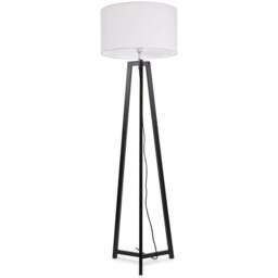 ValueLights Lottie White Fabric Drum Shade Black Wood Tripod LED Floor Lamp - Size: 148 x 45 x 45cm - Wilko