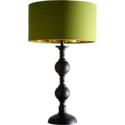 Kliving Churchgate Green Velvet Shade Black Metal Table Lamp - Size: 46 x 26 x 26cm - Wilko