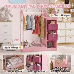 AIYAPLAY Pink Kids Cloth Rail with Storage Shelf and Mirror - Wilko - thumbnail 6
