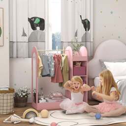 AIYAPLAY Pink Kids Cloth Rail with Storage Shelf and Mirror - Wilko - thumbnail 5
