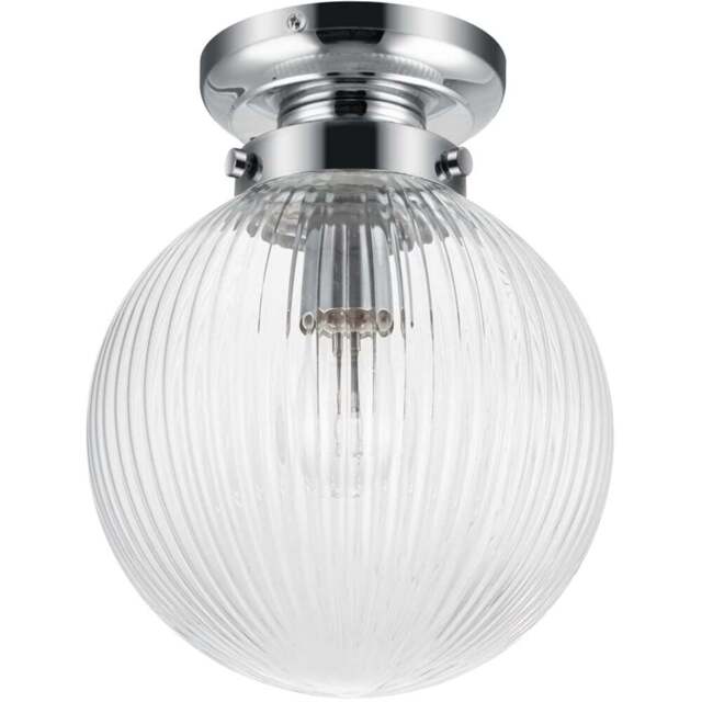 Cosylyte Finley Chrome Ribbed Glass Ceiling Light - Size: 33 x 24 x 24cm - Silver - Wilko - image 1