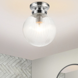 Cosylyte Finley Chrome Ribbed Glass Ceiling Light - Size: 33 x 24 x 24cm - Silver - Wilko - thumbnail 3