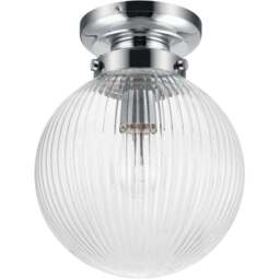 Cosylyte Finley Chrome Ribbed Glass Ceiling Light - Size: 33 x 24 x 24cm - Silver - Wilko