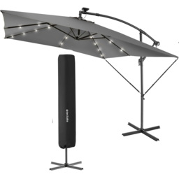 tectake Sunna Light Grey Solar LED Lighting Parasol 2.5 x 2.5m - Size: 3m - Wilko