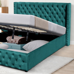 Comfy Living Double Green Winged Plush Velvet Fabric Gas Lift Ottoman Bed Frame - Wilko - thumbnail 3