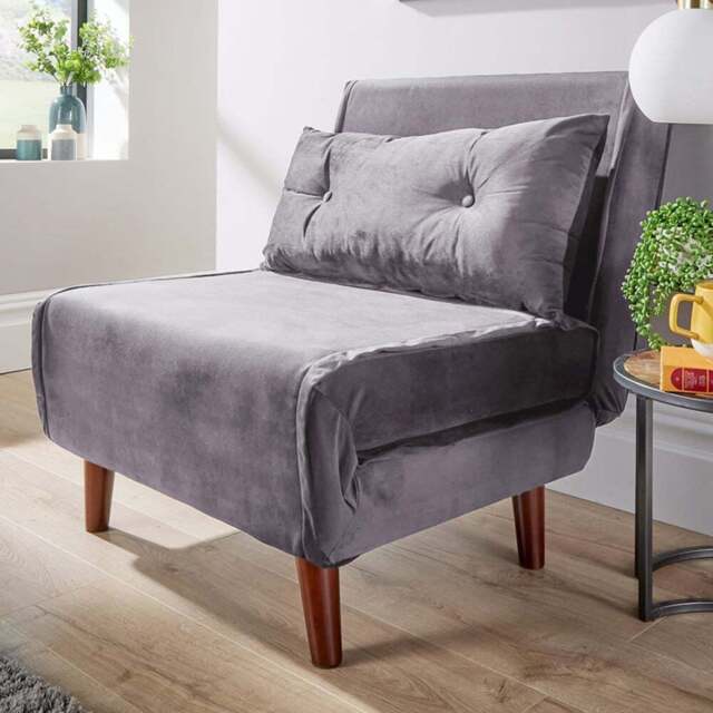 Home Source Morella Single Seater Grey Velvet Folding Sofa Bed with Pillow - Wilko - image 1