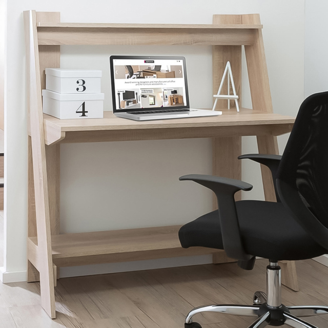 Alphason Arizona 3 Shelf Trestle Style Office Desk Light Oak - Size: 121 x 110 x 55cm - Natural - Wilko - image 1