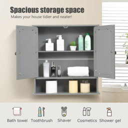 Costway Grey Adjustable Wooden Hanging Medicine Organizer with Mirror - Size: 64 x 34 x 13cm - Wilko - thumbnail 7