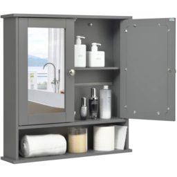 Costway Grey Adjustable Wooden Hanging Medicine Organizer with Mirror - Size: 64 x 34 x 13cm - Wilko - thumbnail 3