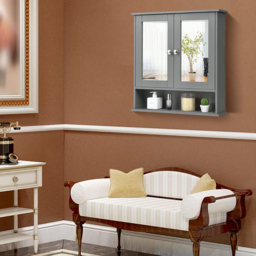 Costway Grey Adjustable Wooden Hanging Medicine Organizer with Mirror - Size: 64 x 34 x 13cm - Wilko - thumbnail 5