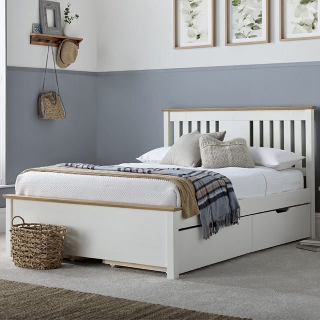 Chester Double Stone White and Oak Bed Frame - Bedmaster - Wilko - image 1
