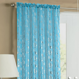 Velosso Geneva Teal Foil Flower Voile Panel Curtain 150 x 137cm - Size: w 150 x D 137cm - Blue - Wilko - thumbnail 3