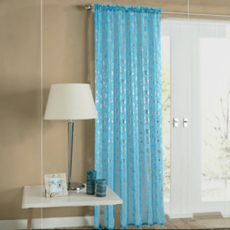 Velosso Geneva Teal Foil Flower Voile Panel Curtain 150 x 137cm - Size: w 150 x D 137cm - Blue - Wilko
