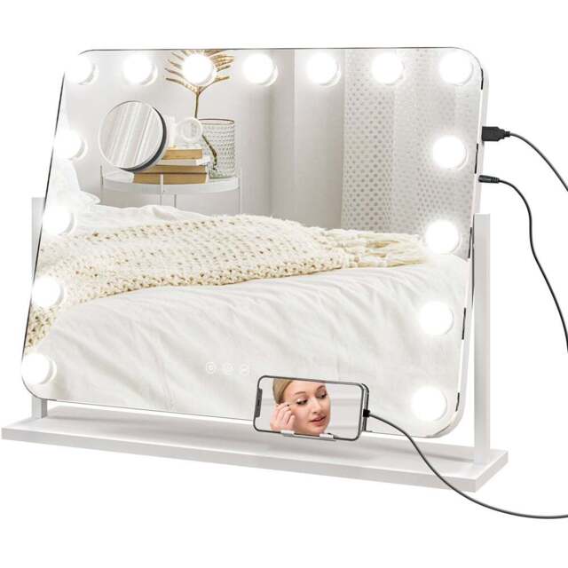 Portland Hollywood Dimmable LED Lighted Vanity Mirror with USB Port - Size: 49.5 x 14 x 62.5cm - White - Wilko - image 1