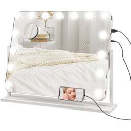 Portland Hollywood Dimmable LED Lighted Vanity Mirror with USB Port - Size: 49.5 x 14 x 62.5cm - White - Wilko