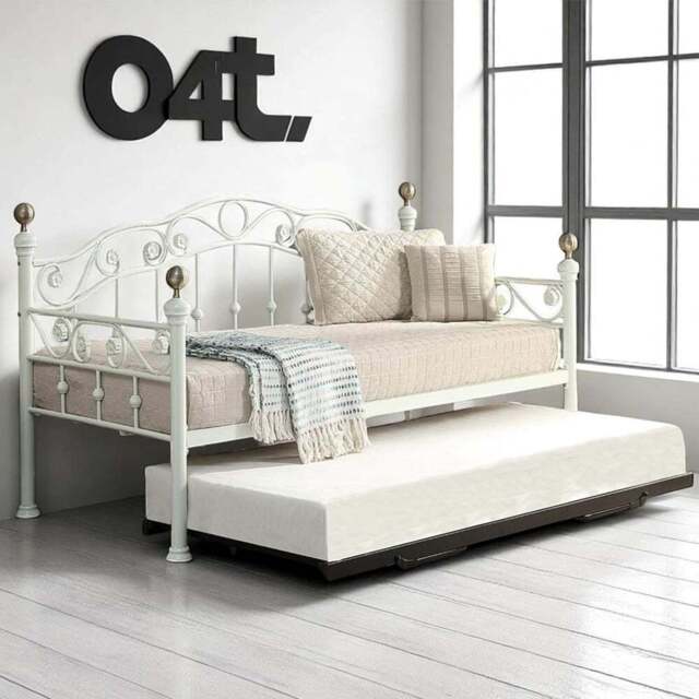 OAT Home Mayfair Single White and Brass and Black Guest Trundle Metal Day Bed - Wilko - image 1