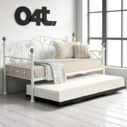 OAT Home Mayfair Single White and Brass and Black Guest Trundle Metal Day Bed - Wilko - thumbnail 1