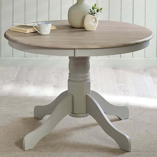 Furniturebox Bodmin 4 Seater Round Wooden Dining Table Whitewashed and Light Grey - Wilko - image 1