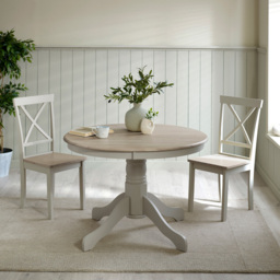 Furniturebox Bodmin 4 Seater Round Wooden Dining Table Whitewashed and Light Grey - Wilko - thumbnail 6