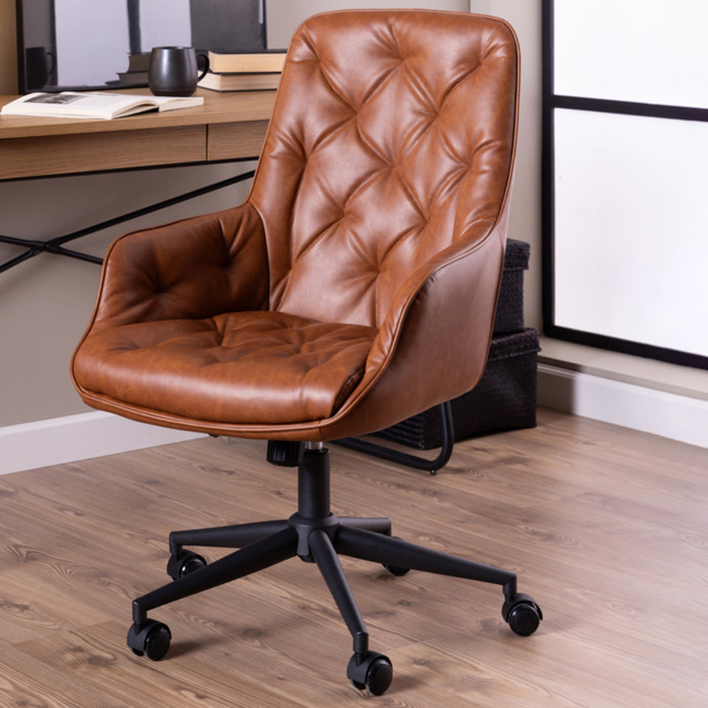 Florence Erik Brandy PU Gas Lift Desk Chair - Size: 106 x 60 x 67.5cm - Brown - Furniture To Go - Wilko - image 1