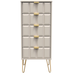 Crowndale Cube 5 Drawer Matt Kashmir Narrow Chest of Drawers Ready Assembled - Cream - Wilko - thumbnail 4