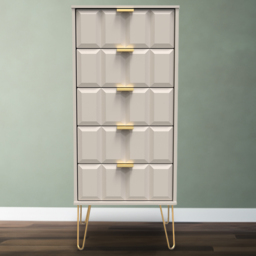 Crowndale Cube 5 Drawer Matt Kashmir Narrow Chest of Drawers Ready Assembled - Cream - Wilko - thumbnail 1