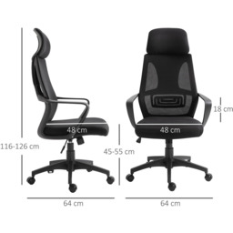 Portland Black High Mesh Back Swivel Office Chair - Size: 64 x 58 x 126cm - Wilko - thumbnail 5