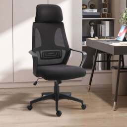 Portland Black High Mesh Back Swivel Office Chair - Size: 64 x 58 x 126cm - Wilko - thumbnail 1