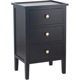 Pacific Lifestyle Chelmsford 3 Drawer Satin Black Pine Wood Bedside Table - Wilko - thumbnail 3