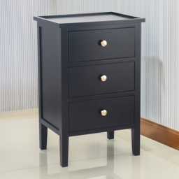 Pacific Lifestyle Chelmsford 3 Drawer Satin Black Pine Wood Bedside Table - Wilko